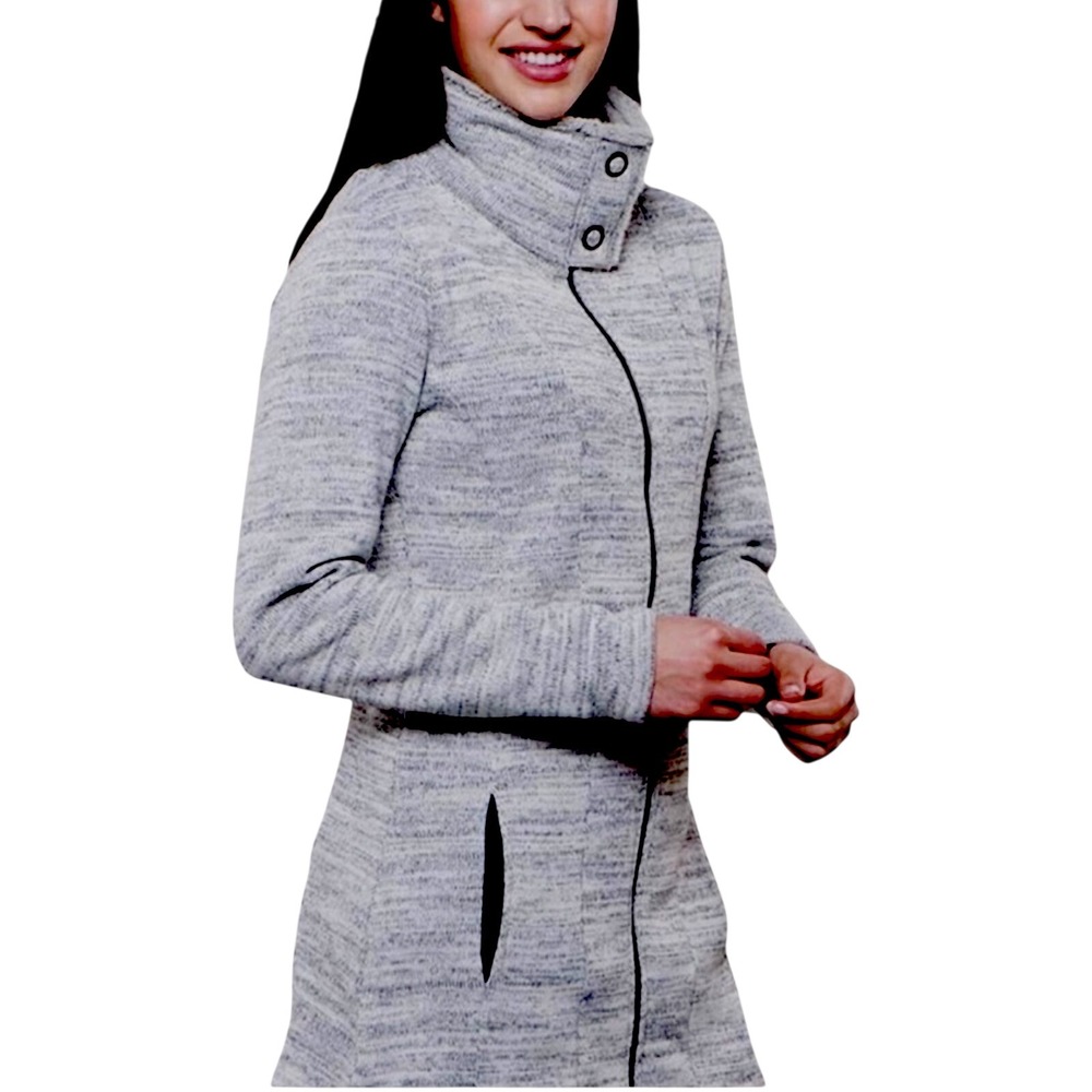 Kuhl Women's Gray Marled‎ Knit Fleece Lined Full Zip Jacket Coat High Neck M